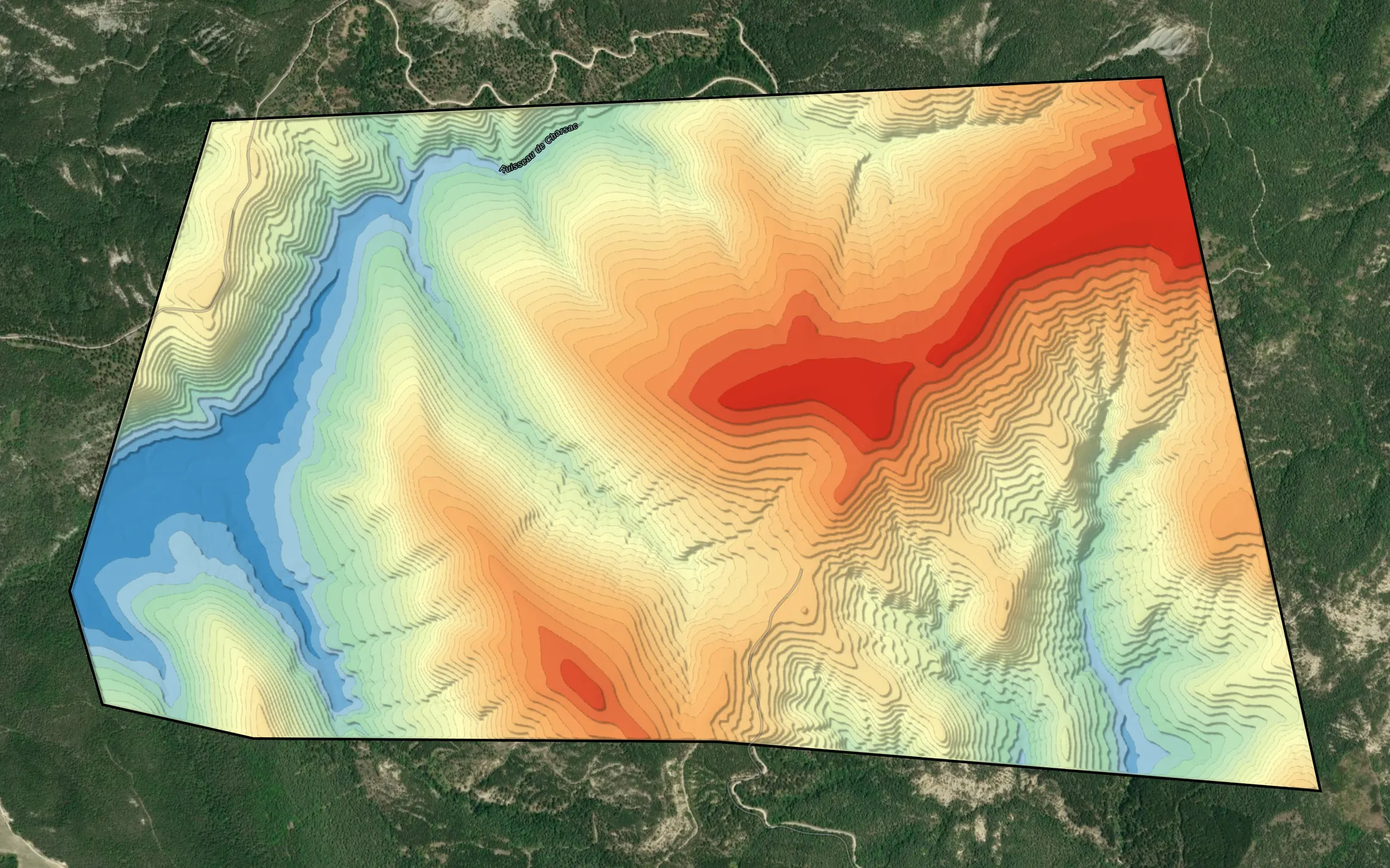 3D hypsometric relief on the same site